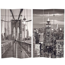 Red Lantern 6 ft. Tall Double Sided Black and White New York Bridge Canvas Room Divider,