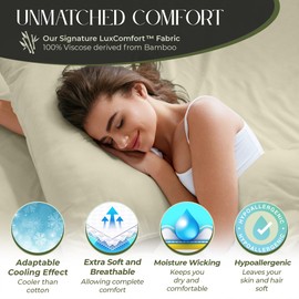DECOLURE 100% Organic Viscose Derived from Bamboo Sheets Queen Size 4pcs - Ultra Soft & Luxuriously Cooling, 17" Deep Pocket, Double Stitching, Perfect for Hot Sleepers - Queen Bed Sheets (Creme)