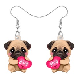 DALANE Valentine's Day Gifts Acrylic Pug Dog Earrings Dangle Drop Cute Puppy Pets Jewellery for Women Ladies Girls Kids Pug Lovers Gifts Decor Charms, Acrylic, No Gemstone