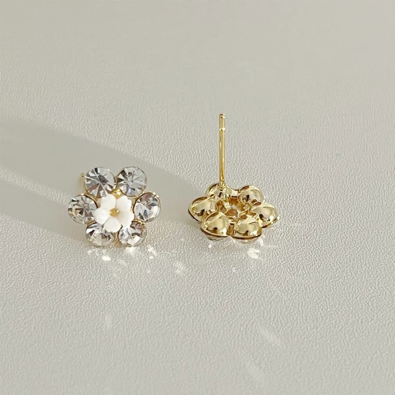 MIKAMU Shell Flower Earrings, Women's, Finest CZ Diamond, 925 Silver,