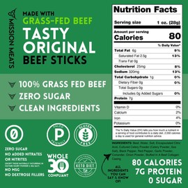 Mission Meats Beef Sticks – 100% Grass Fed & Pasture Raised, Zero Sugar, Gluten Free, Individually Wrapped Healthy Snacks, Whole 30 & Paleo Friendly, Original 1oz (Pack of 24)