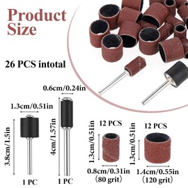 26 Pack Pet Nail Grinder Replacement Kit Sanding Drum Set with Grit Sanding Bands Dog Nail Smoother Dog Claw Care Pet Claw Grooming Supplies, 2 Sizes 1/2 Inch 120 Grit /0.31 inches 80 Grit