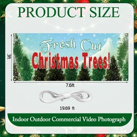 Peryiter 1 Pcs 7.6 x 3 ft Fresh Cut Christmas Trees Sale Banner with Metal Grommets for Advertise Your Christmas Trees Sale Business Hanging on Yard Fences Walls Warehouses Stalls and Stake