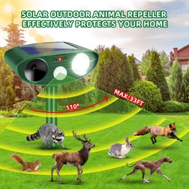 Upgraded Solar Ultrasonic Animal Repeller Outdoor Cat Repellent with Motion Sensor & Flashing Light, Deer, Raccoon, Rabbit, Squirrel, Skunk Deterrent for Yard, Garden, Farm Animal Deterrent Device