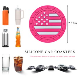 ZNDAW 4 PCS Car Cup Holder Coasters, 2.75 Inch Universal Non-Slip American Flag Insert Coaster for Auto Cup Holders, Shockproof Car Drink Mat for Men Women, Vehicle Interior Decor (Rose Red)