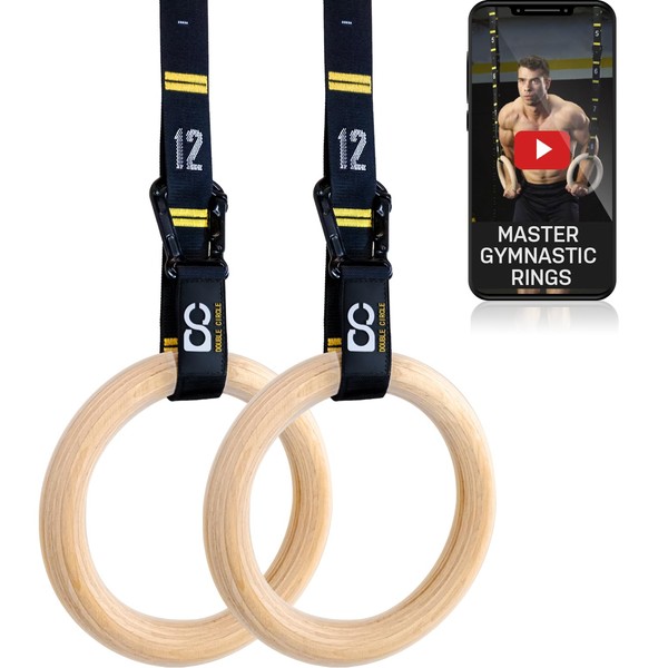 Double Circle Gymnastics Rings with Quick Adjust Numbered Straps and