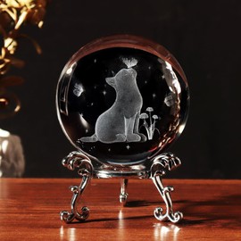 3D Cat Crystal Ball with Stand, Cat Themed Gifts for Women Girl Girlfriend, Room Office Decor for Cat Lovers,Paperweight Art Glass Decorative, Ideal Christmas Birthday Gifts for Cat Lovers (60mm)