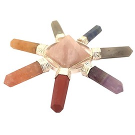 Sharvgun 7 Chakra Gemstone Healing Charge Energy Generator, 7 Points Silver Plated 20MM Rose Quartz Pyramid for Meditation, Balancing Reiki Crystals
