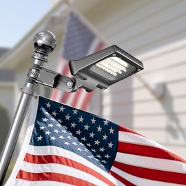 Flag Pole Light Solar Powered 3 Mode Metal Clamps Fits 5ft 6ft Wall-Mounted Flag Poles Outdoor Dusk to Dawn Top Mount LED Spotlight Flag Light Black