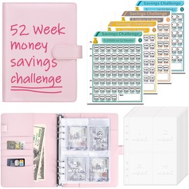 Antner 52 Week Money Saving Challenge Binder with Cash Envelopes for Budgeting, A5 Budget Binder Savings Challenges Book with 4 Saving Challenge Tracker to Save $5,200, $2,600, $10,000 and DIY, Pink