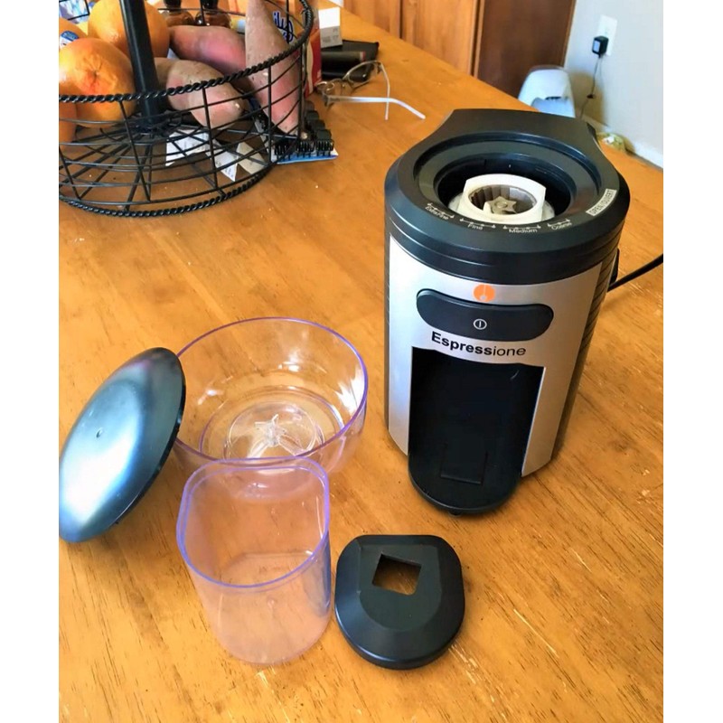 Espressione Professional Conical Burr Coffee Grinder, Black/Silver, 8.5-Oz.