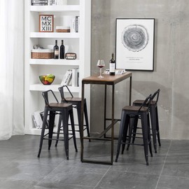 Tongli Metal Counter Stools Kitchen Counter Height Bar Stools Set of 4 Metal Bar Stool 24 Inches Dining Chairs Wooden Seat Matte Black, Low Back