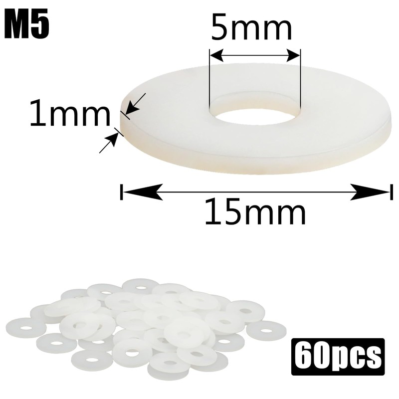 Mbsomnus Pack of 60 Plastic Washers M5-15 mm Nylon Washers