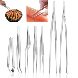 Rantuia Pinzas de Cocina de 7 Piezas, Pinzas de Cocina de Acero Inoxidable, Exquisitas Pinzas de Cocina con Punta Curva y Redondeada Pinzas Cocina para Decorar Platos en la Cocina y el Comedor.