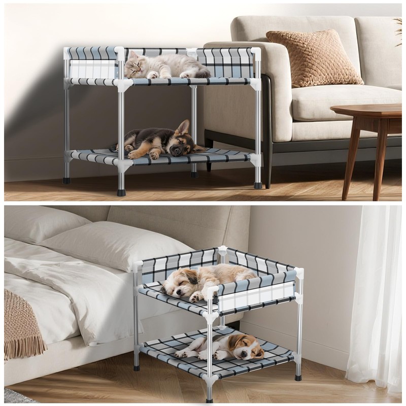 Bedside Window Dog Bunk Bed - Double Elevated Human Dog