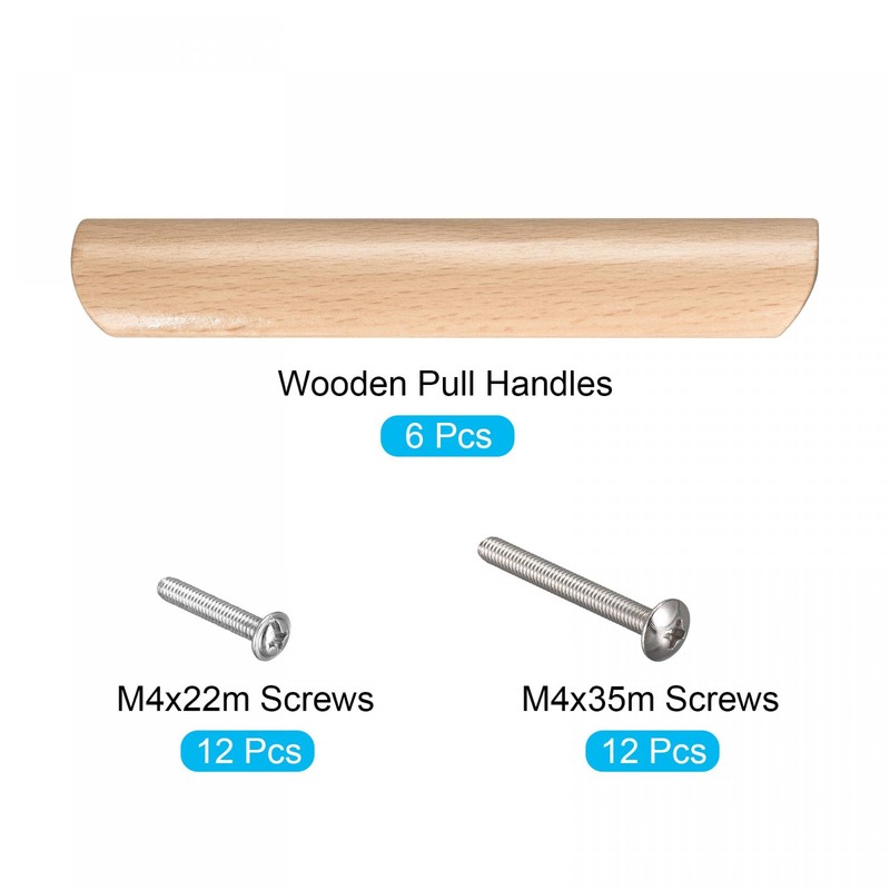 sourcing map Wood Pull Handles, 7.1" 6Pcs Wooden Drawer Unfinished
