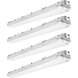 BRILLIHOOD 4Ft LED Vapor Tight Light Fixtures, 48W, 4200LM, 6000K Bright White, Clear Cover, IP65 Waterproof Vapor Proof Lights for Car Wash, Garage, Walk in Freezer, Indoor Outdoor Lighting, 4-Pack