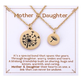 Kvekstio Mother Daughter Jewelry, Set of 2 Big and Small Dandelion Charm Necklace Gift, Mommy and Me Gifts Relationship Gold Dandelion Necklace Set Gift for Birthday, Mother's Day, Christmas
