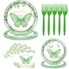 68 Pcs Green Butterfly Flower Birthday Party Supplies, Disposable Tableware