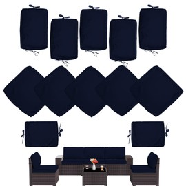 12 Pcs Outdoor Cushion Covers Replacement, Waterproof Sofa Cushions Slipcovers for Patio Furniture， Fit for 6-Seater Wicker Sectional Sofa Conversation Set, Covers Only (12, Navy Blue, 26x18in)