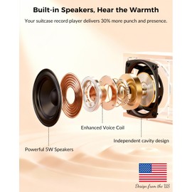 VICTRESS Vinyl Record Player, Portable Suitcase Turntable with PC Recording & Bluetooth Input/Output, 3-Speed LP Player, Built-in Stereo Speakers, RCA, AUX, Headphone Jack, Red