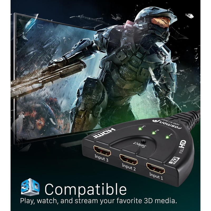 Fosmon Interruptor con cable espiralado Fosmon HD1831 de 3 puertos