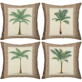 MEHOTOP Vintage Palm Tree Throw Pillow Covers Watercolor Hawaiian Tropical Palms Leaf Vintage Cushion Cover Pillow Case Cotton Linen Summer Home Decorative Square 18x18 Inch Set of 4
