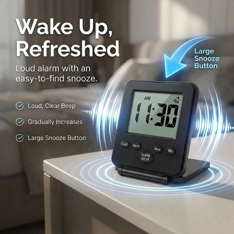 Digital Travel Alarm Clock - No Bells, No Whistles, Simple