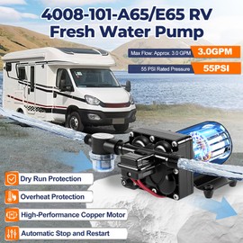 12V RV Water Pump 4008-101-A65/E65,12V DC Diaphragm Water Pump,3.0 GPM &55 PSI RV Pump Revolution, Self Priming for RV Plumbing & Camper Water Pump with Pressure Switch Quiet & Smooth Operation