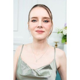 B. BRILLIANT Sterling Silver Light Aquamarine & CZ Oval-Cut Pendant Necklace & Huggie Earrings Set for Women