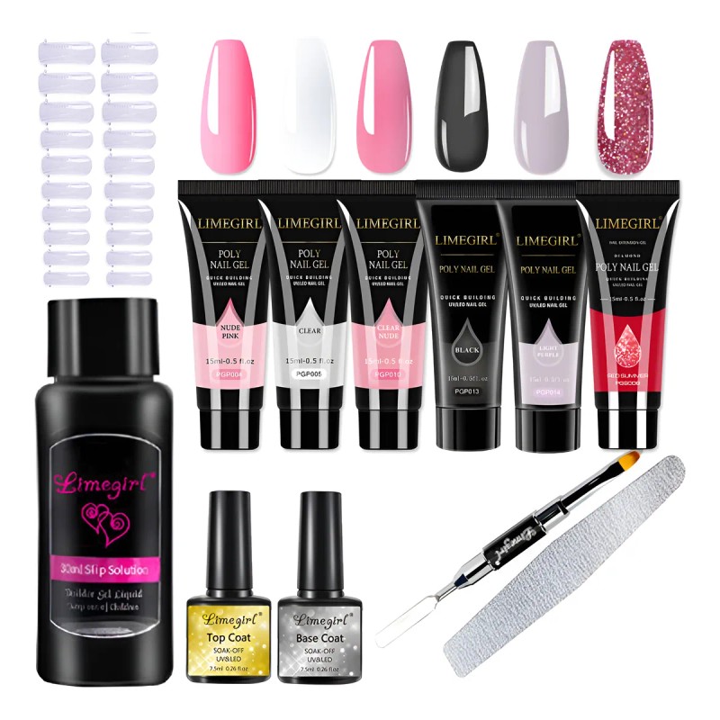 Kit Uñas Polygel 15mlx6 Gel Base Top Slip Solución Tipsx20