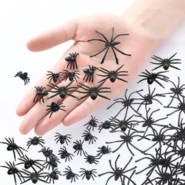 Halloween arañas de plástico de 150 piezas pequeñas falsas negras, Accesorios de broma divertidos de arañas, Ideal para decorativas Halloween, fiestas