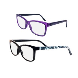 2 pack Women's Premium Lightweight Readers – Anti Blue Light Reading Glasses with UV Protection (Black/Purple, 1.00)