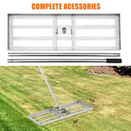 Lawn Leveling Rake, Stainless Steel Lawn Leveler with 30"x10" Ground Plate, Heavy Duty Effort Saving Lawn Level Tool for Yard Garden Golf Course, Ease Level Soil Sand Dirt Surfaces