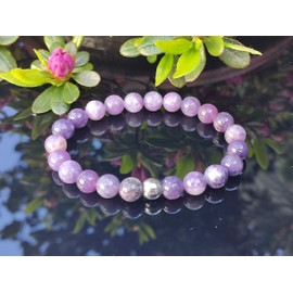 ZILALI Crystal Gemstone Beaded Bracelet, Natural 8mm Stone Bracelet for Women or Men Reiki Chakra Crystal Healing Bracelet for Gift Natural Purple Lepidolite