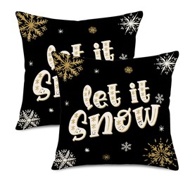 Fukeen Winter Let it Snow Pillow Cover 2 Pack Black and White Golden Snowflake Decorative Season Quote Christmas Throw Pillow Covers 18x18 Inch Home Sofa Couch Decor Cushion Case