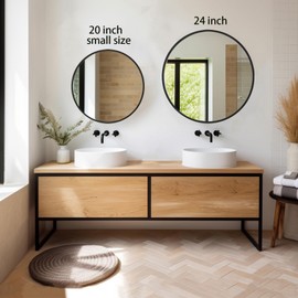 Sunniry Black Circle Mirror, Round Bathroom Mirror 20 inch, Round Wall Mirror Metal Frame, Circle Mirrors for Bathroom, Vanity, Bedroom, Hallway.
