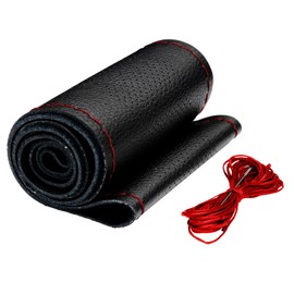 AUTOXBERT 38cm/15 Genuine Leather DIY Steering Wheel Cover Soft Hand Sewing On Wrap Cover with Needles Thread fit for VW Ford Nissan Kia Vauxhall