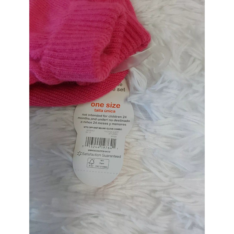 Wonder Nation Kids Knit Beanie Hat & Glove Combo Fuchsia