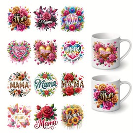 12pcs Valentine's Day Love Heart Rose UV DTF Cup Wraps Transfer Waterproof Sticker for Glass Cups Furniture Craft DIY Crafts，Rub on Transfer Stickers for DIY Water Bottle Laptop Decal Wood Car