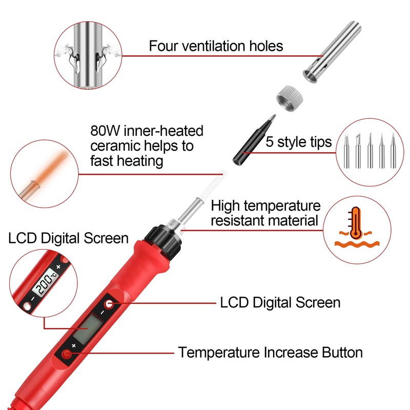 80W Soldering Iron Kit, LCD Digital Soldering Welding Iron Kit