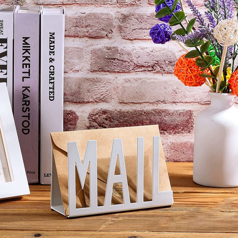 Kaluroil Mail Holder White Metal Letter Sorter Table Top Mail