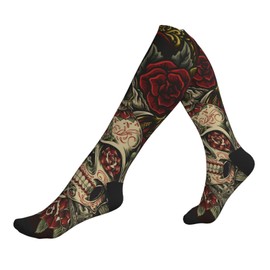 Tattoo Skull Rose Compression Socks Women And Men For Nurses Travel Pregnancy Recovery Running Athletic