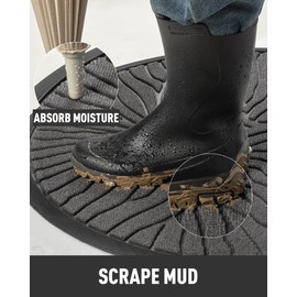 tchdio Half Round Front Door Mat-Non Slip Rubber Entryway Indoor Outdoor Mat for Outside Entrance-Low Profile Heavy Duty Welcome Mat Easy Clean All Weather Doormat-17''x30'' Grey