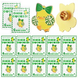 Quelay 24 Pack Cheer Team Gifts Bulk Cheerleader Duck Pins Brooches You've Been Cheer Ducked Tags Team Inspirational Gift Accessories for Teammates(Green)