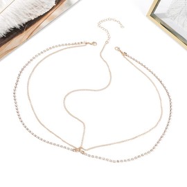 Runmi Crystal Head Chain Gold Bridal Headband Multilayer Headpiece Festival Hair Accessories for Bride and Bridesmaid