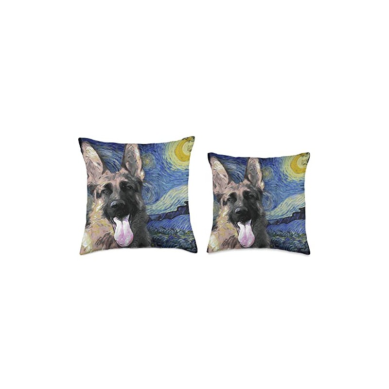 German Shepherd Art Painting - Starry Night Dog Lover Throw