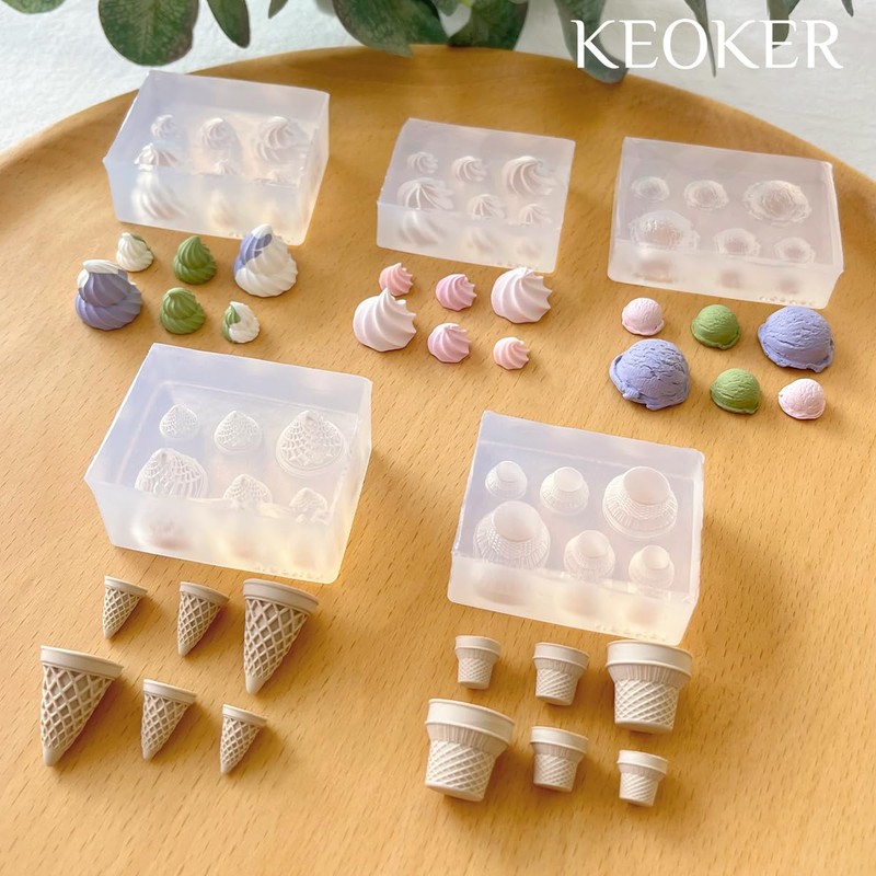 Keoker Ice Cream Polymer Clay Molds, 5 Shapes 3 Sizes