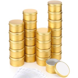 Patelai 24 Pcs 4 oz Round Aluminum Tin Jar Containers Refillable Metal Aluminum Tin Storage Cans with Screw Lid and 10 Sheets Label Sticker for Salve Spice Candy Candle Kitchen Small Items(Gold)