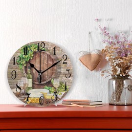 ALAZA Vintage Wine Glasses Bottle Grape Round Wall Clock Non-Ticking Silent Battery Operated Decorative Clock for Living Room Home Office Decor